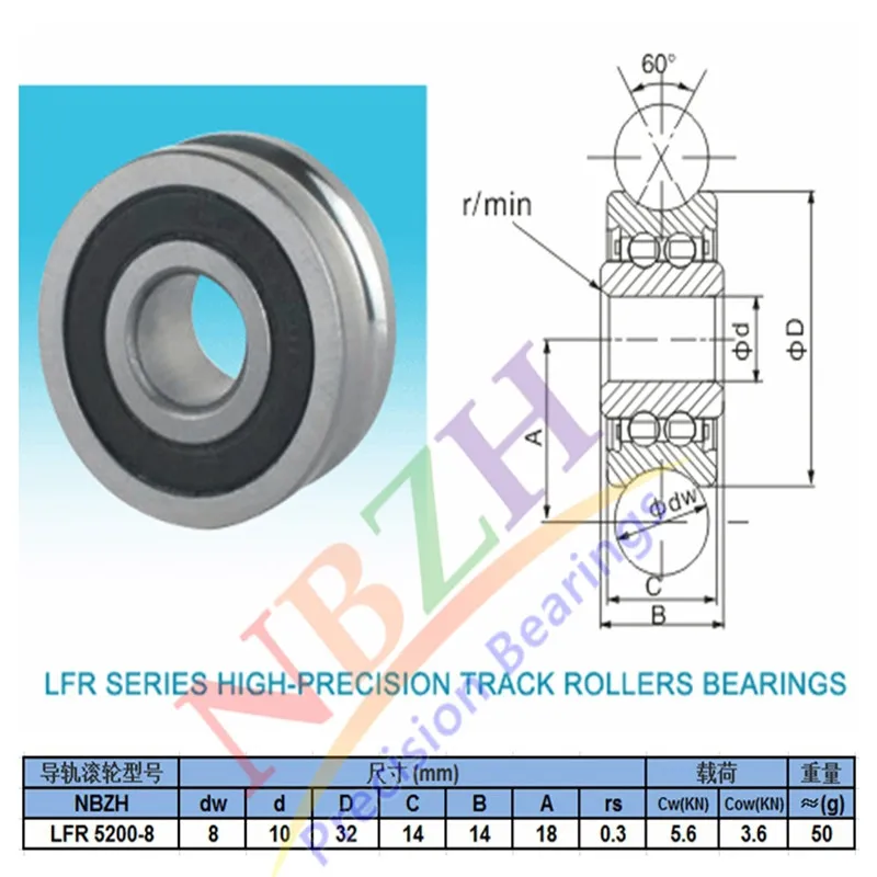 8 MM track LFR5200-8 NPP LFR5200 KDD R5200-8 2RS Groove Track Roller Bearings 10*32*14 mm (Precision double row balls) ABEC-5