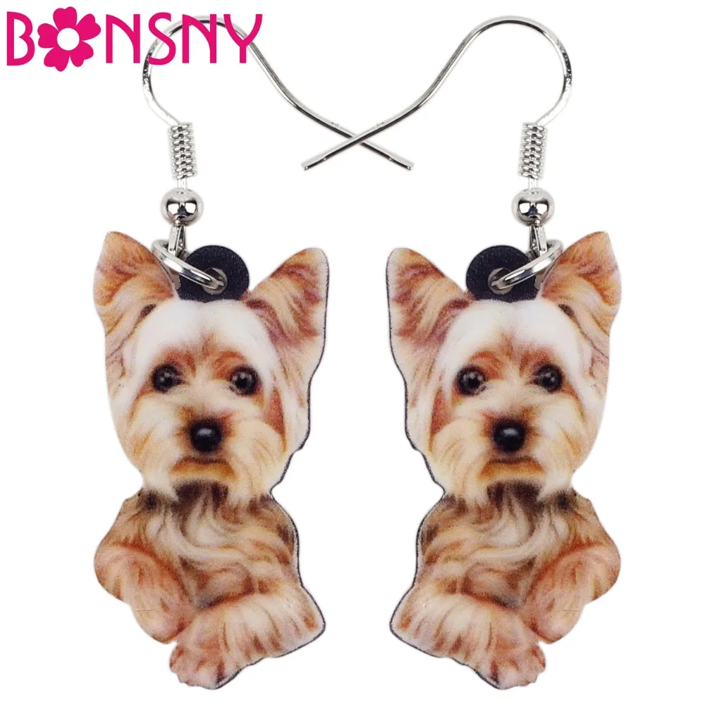 Bonsny Acrylic Cute Yorkshire Terrier Dog Big Long Dangle Drop Earrings  Novelty Animal Jewelry For Girls Women Ladies Wholesale