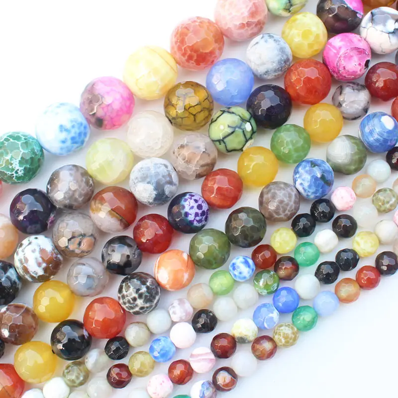 Natural Multi-Color Facted Crackle Fire Agate 6-12mm beads,For DIY Jewelry Making ! We provide mixed wholesale for all items !