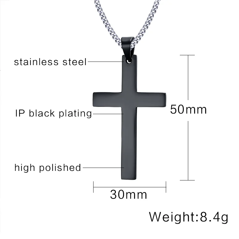 Meaeguet Classic Cross Necklaces For Men Pendant Stainless Steel Black Cruz Necklaces Human Suffering And Hope Symbol 24\