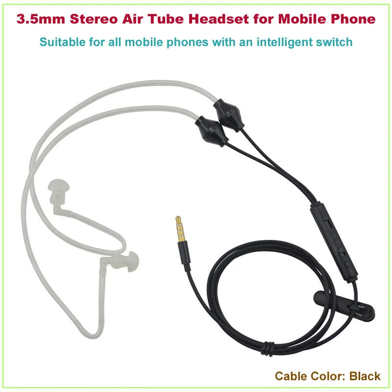 Hot Sale Free Shipping Universal 3.5mm Stereo Air Tube Headset for All Mobile phones(Color Black)