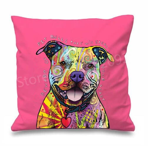 Hot Pitbull Dog Pillow Case Beware of Pit Bulls Cushion Cover Funny Pop Art Dogs Gift Cool Pit Bull Pet Puppy Decor Two Side 18