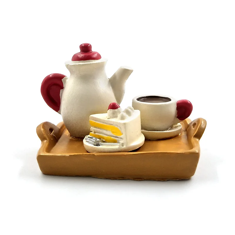 1pc Simulation Food Coffee Cake Mini figurine Decor Decole Garden cartoon character statue Model Resin craft toys ornaments