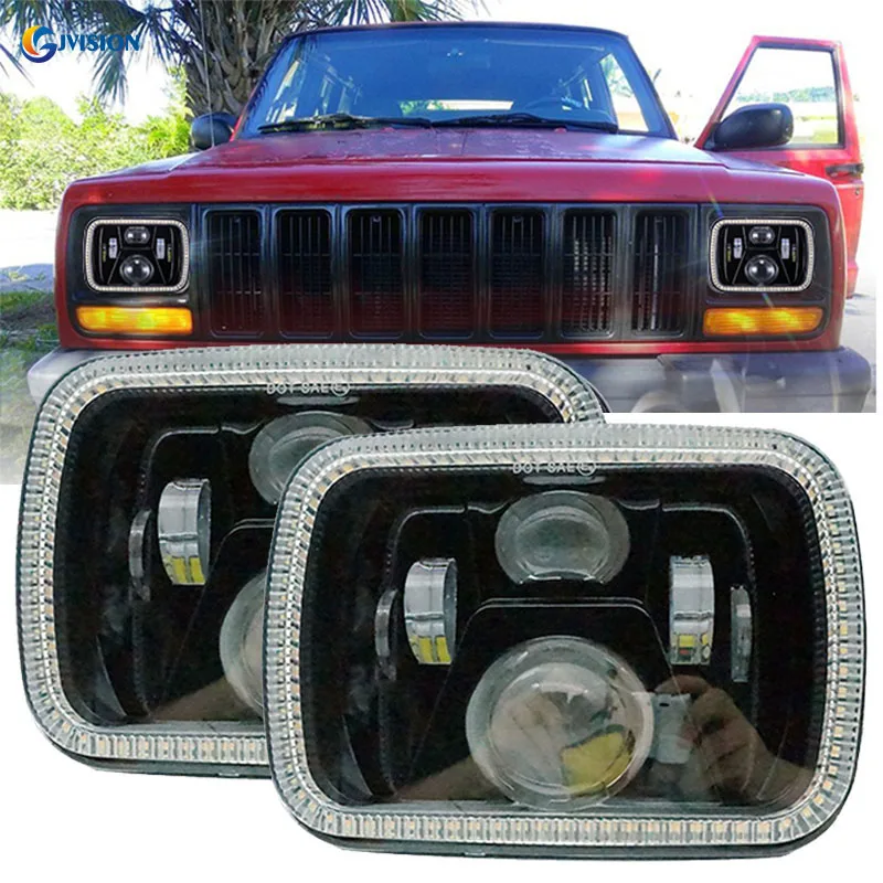 

5X7'' Led Headlight Hi/Lo Beam White DRL Amber Turn Signal Lights For Jeep Wrangler YJ Cherokee XJ Comanche MJ 7 Inch Headlamp