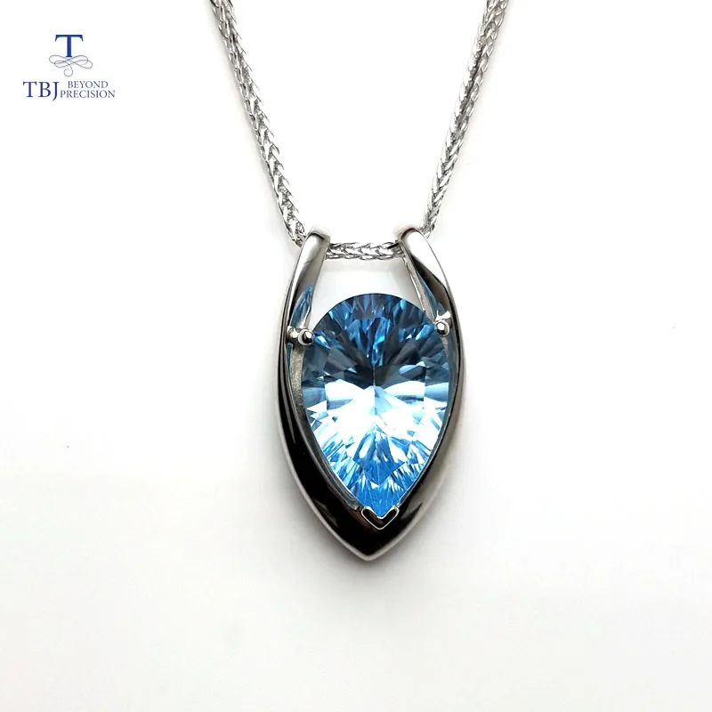 

TBJ ,V shape pendant in 925 sterling silver with nautral SKY BLUE topaz concave cut with gift box,elegant design pendants