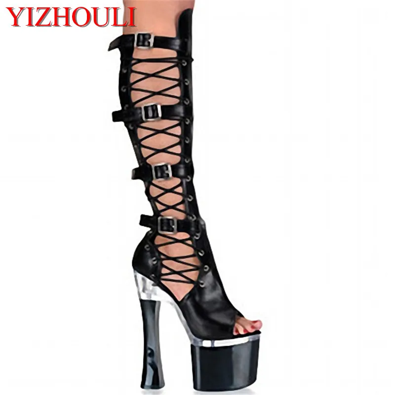 Strap cutout temptation princess comfortable thick heel 18cm medium-leg boots high-heeled shoes 8 inch cut-outs Cool boots