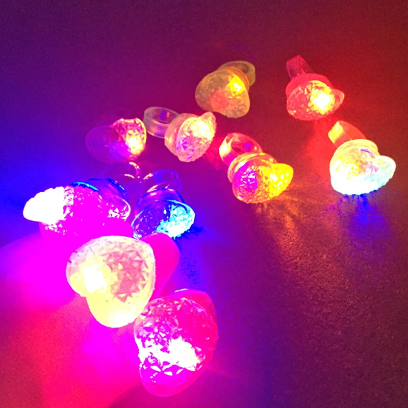 25 PCS Flashing Glow Jelly Heart Shape Rings Colorful LED Light Up Finger Ring Dancing Rave Party Wedding Decoration