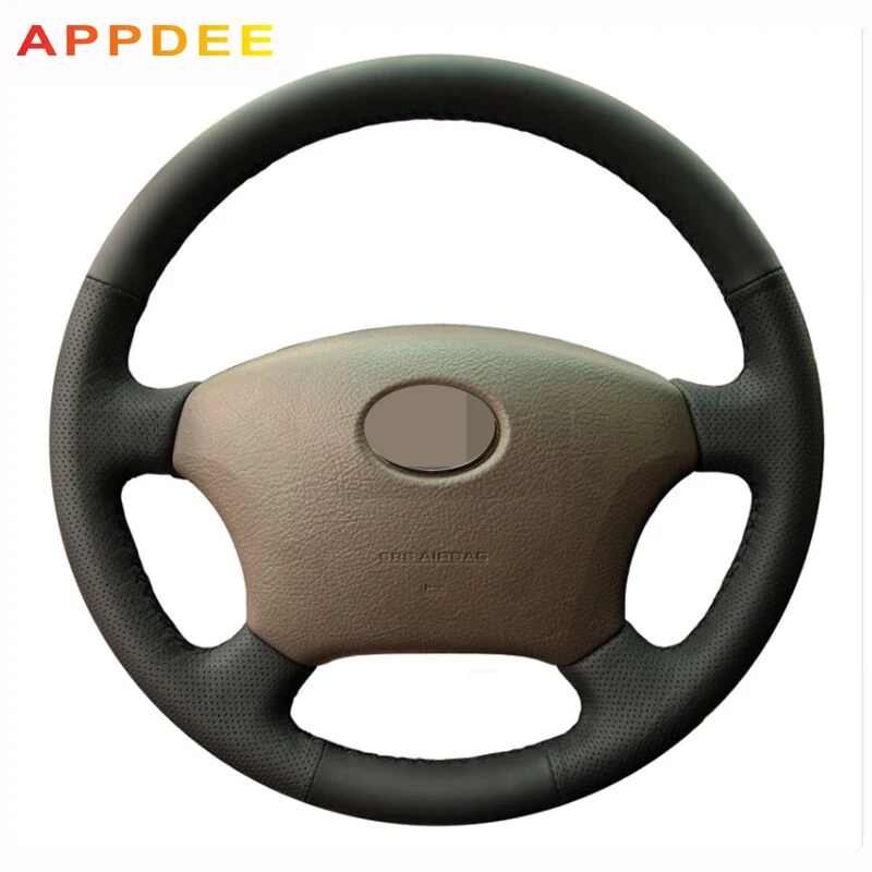 APPDEE Hand-stitched Black Leather Steering Wheel Cover for  Toyota Land Cruiser Prado 120