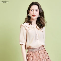ARTKA 2019 Summer Womens Blouses Double Ruffled Neck Shirt Elegant Vintage Lantern Sleeve Shirt Loose Chiffon Shirt SA11298X