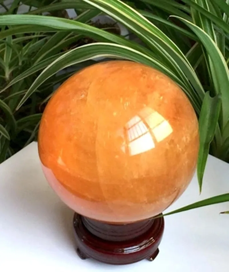 

86MM+SAND Natural Citrine Calcite Quartz Crystal Sphere Ball Healing Gemston!!!