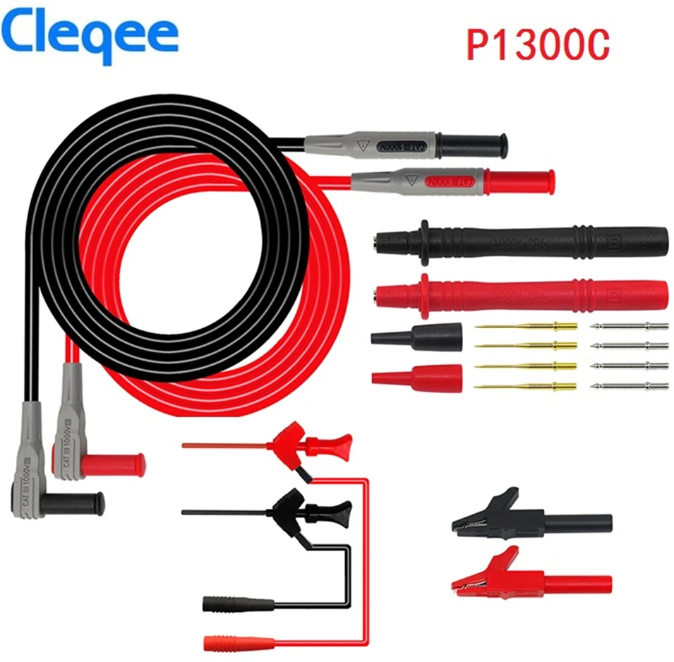 Cleqee P1300B 12-in-1 Super Multimeter Probe Replaceable Probe Clamp Multi Meter Test Lead kits + Alligator Clips