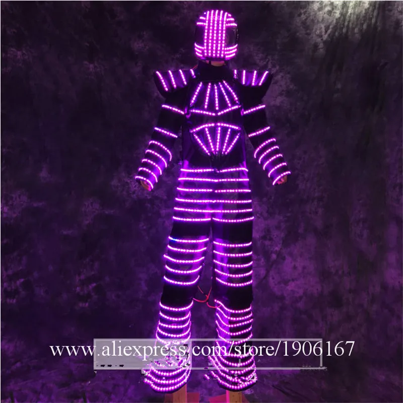 Colorful Led Luminous Stilts Robot Suit With Led Helmet Illuminated Growing Light Up Kryoman Ballroom Grand Event Party Clothes