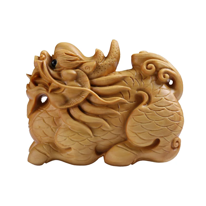 Boxwood Wood Crafting Mastery, Chinese Kylin Miniature: Symbolic Dragon, Animal Artistry, Authentic Home Decoration