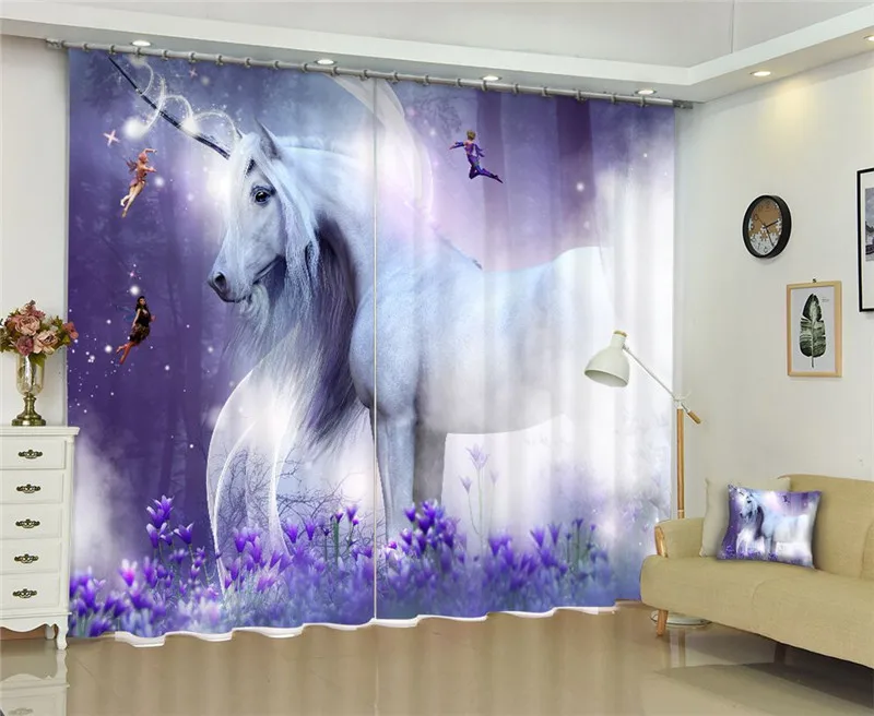 White Flying horse Luxury Blackout 3D Window Curtains Living Room Bedroom Drapes Cortinas Rideaux Customized size pillowcase