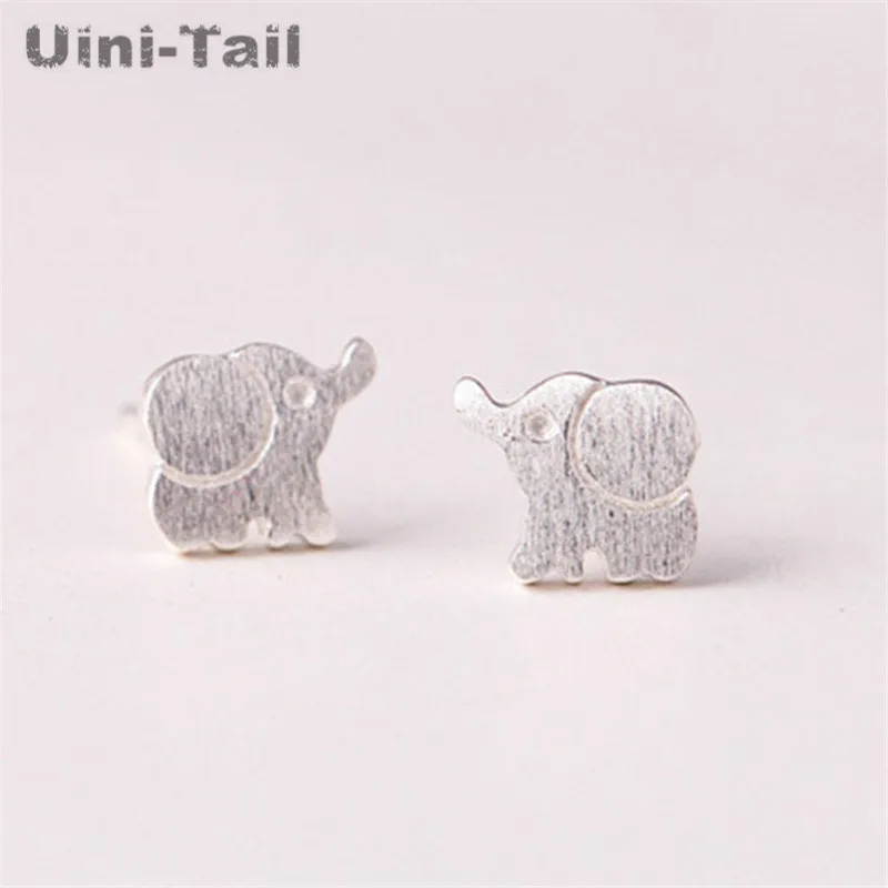 Uini-Tail hot new 925 Tibetan silver brushed big ears small elephant earrings cute fashion trend hypoallergenic jewelry ED085