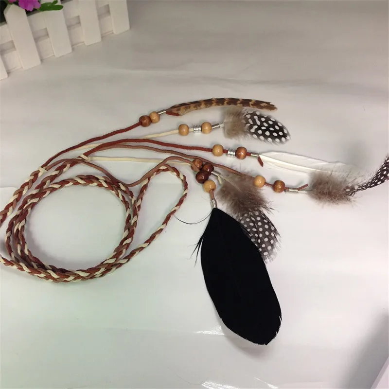 2019 Bohemian style Indian Feather Headband Headdress Hair Rope Headwear Tribal Hippie Handmade Hair Accessories for Women 15