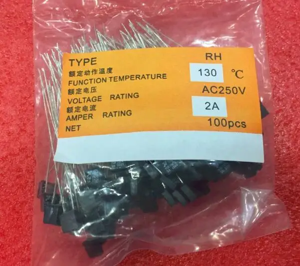 100pcs RH 130C RH 130Degree  RH 130 Thermal Fuse RH temperature fuse 2A 250V fan motor thermal fuse