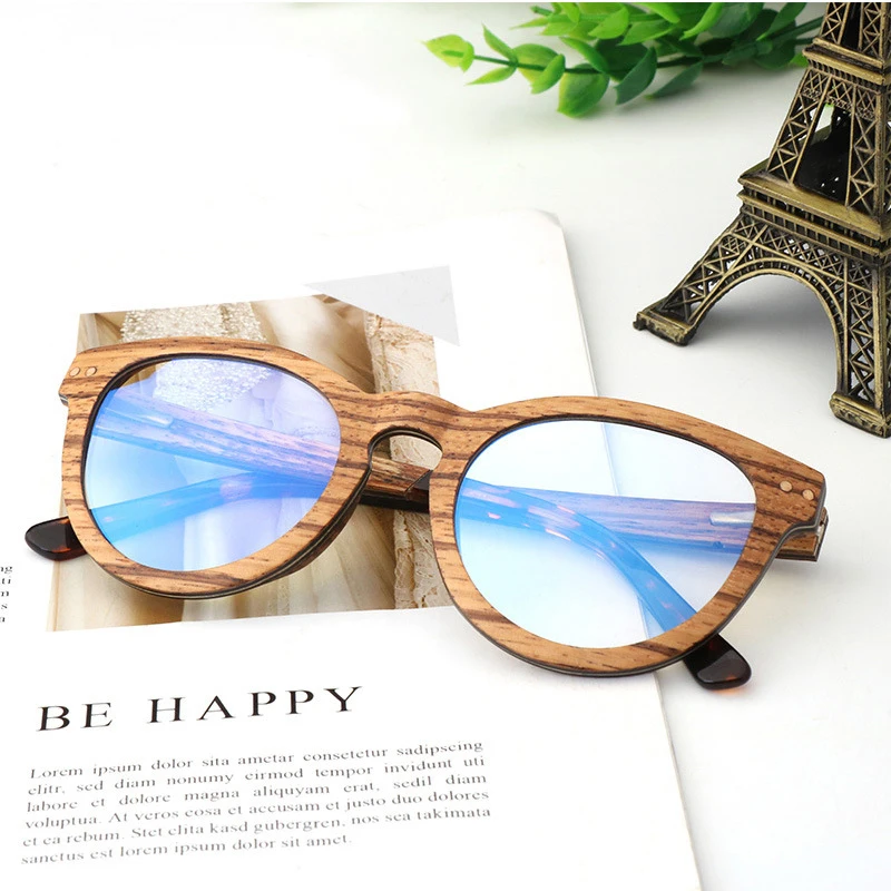 Handmade Zebra Wood Anti blue Computer Glasses Men Blue Light Coating Gaming Glasses protection eye Retro Spectacles Women