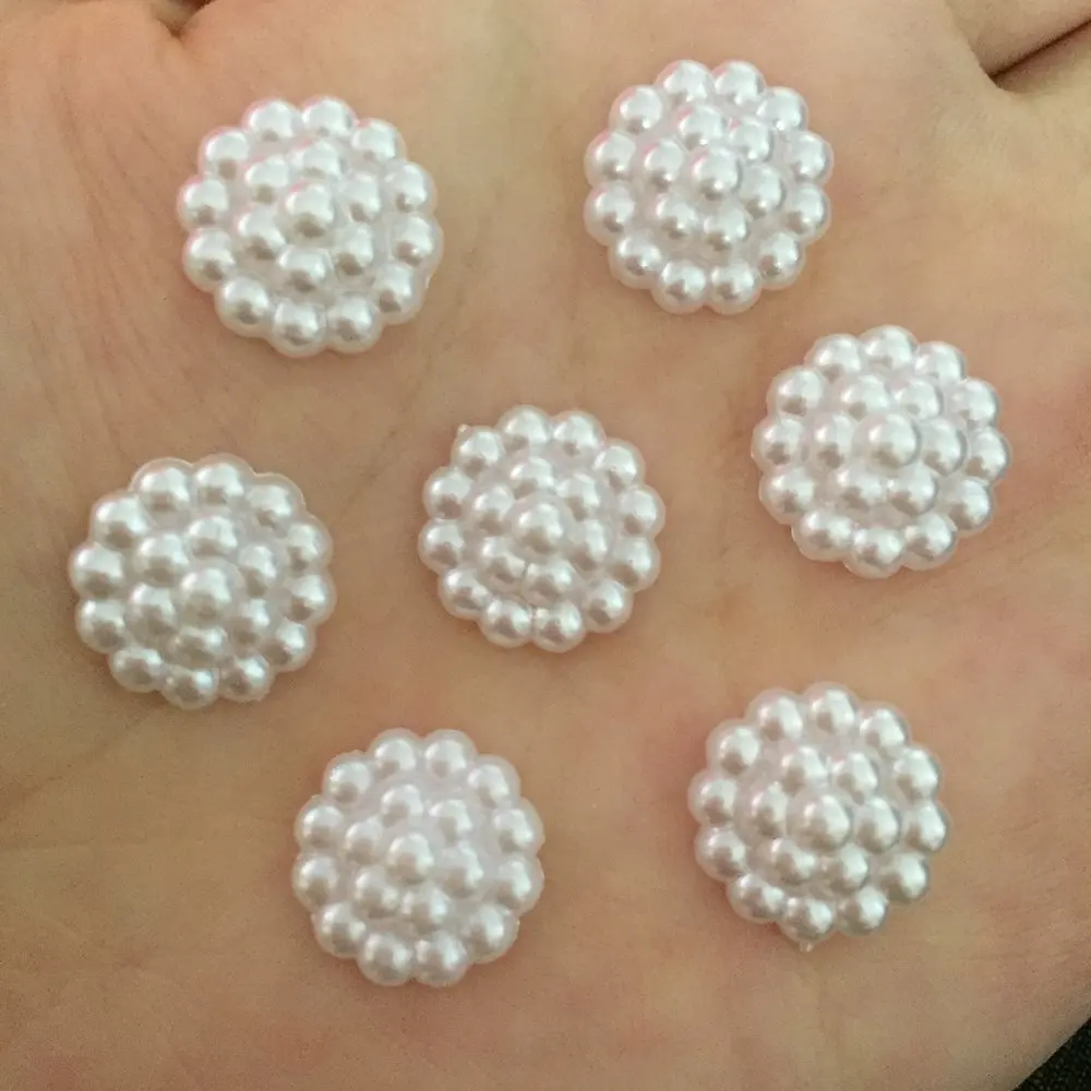 40pcs 14mm white plastic Pearl flower round shape Scrapbook Craft Flatback DIY wedding decoration Clothing accessories B161