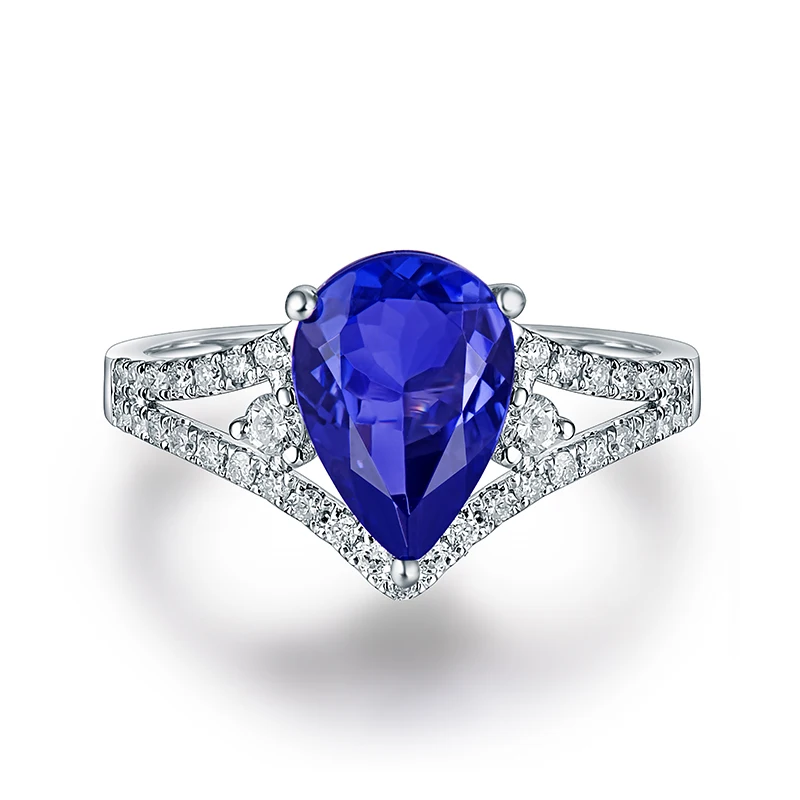 

LANMI Natural Pear Tanzanite Rings Solid 14Kt White Gold Shinning Diamond Wholesale Fine Jewelry Mom Loving Birthday Gifts
