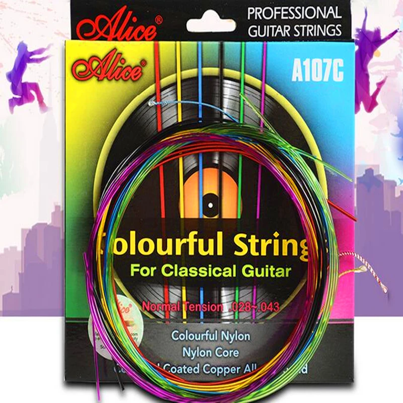 A Complete Set of Colored Classical Guitar Strings Nylon Anti-rust Copper Alloy Wrapped Strings Professilan Guitar Accessories