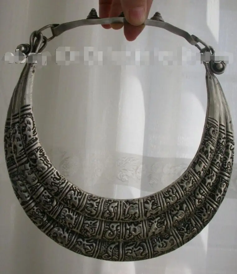 Vintage Exotic Chinese Handmade Miao Silver Necklace