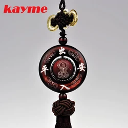 Kayme sandal wood car interior hanging ornament amulet for safe auto pendant car charms for rear view mirror decoration