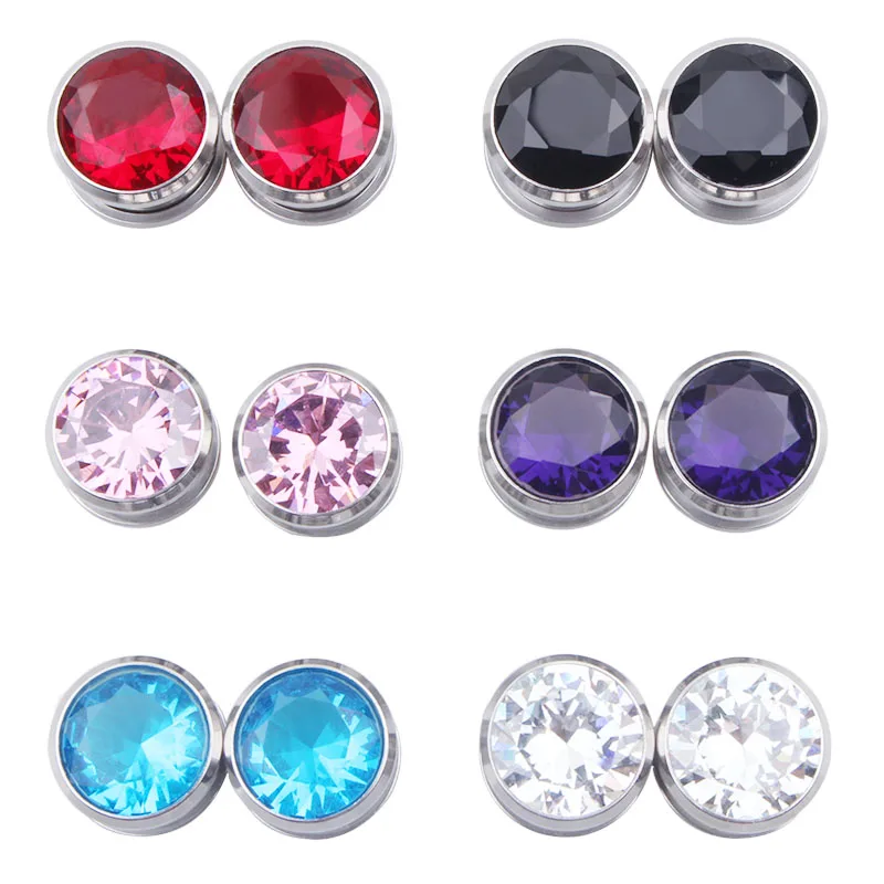 Hot Sale Crystal Zircon Flesh Tunnel Plug Screw Fit Ear Piercing Gauge Stretching Expander Jewelry Zirconia Earring Earlets