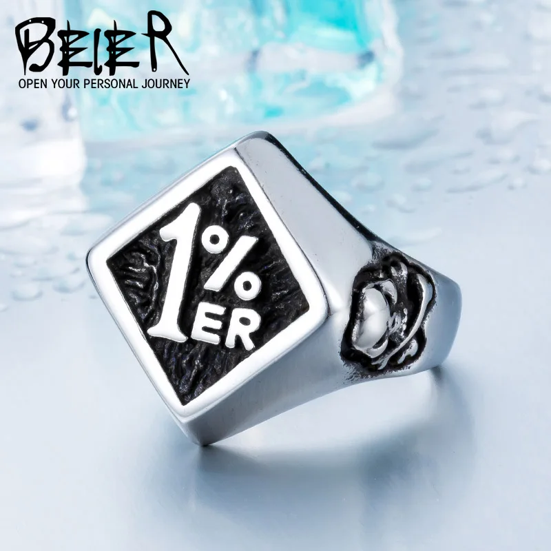 BEIER Fashion Biker One Pencenter 316L Stainless Steel 1% Ring For Man Motorcycle Punk Jewelry BR8-243