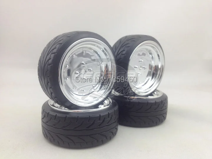 4pcs RC Hard Pattern Drift Tires Tyre Wheel Rim P4C 3mm offset (Chrome) fits for 1:10 Drift Car