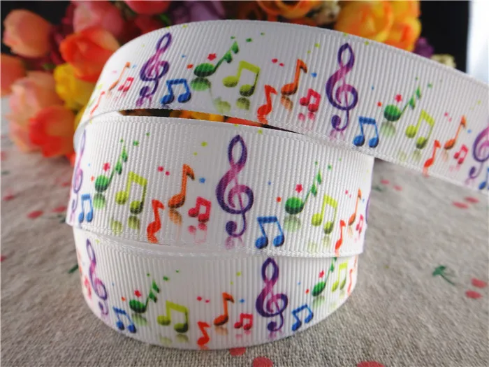 14122324, 7/8" 22mm, 1.5" 38mm Grosgrainbänder mit Musiknoten-Druck, Haaraccessoires, 10 Yards – Detail 1