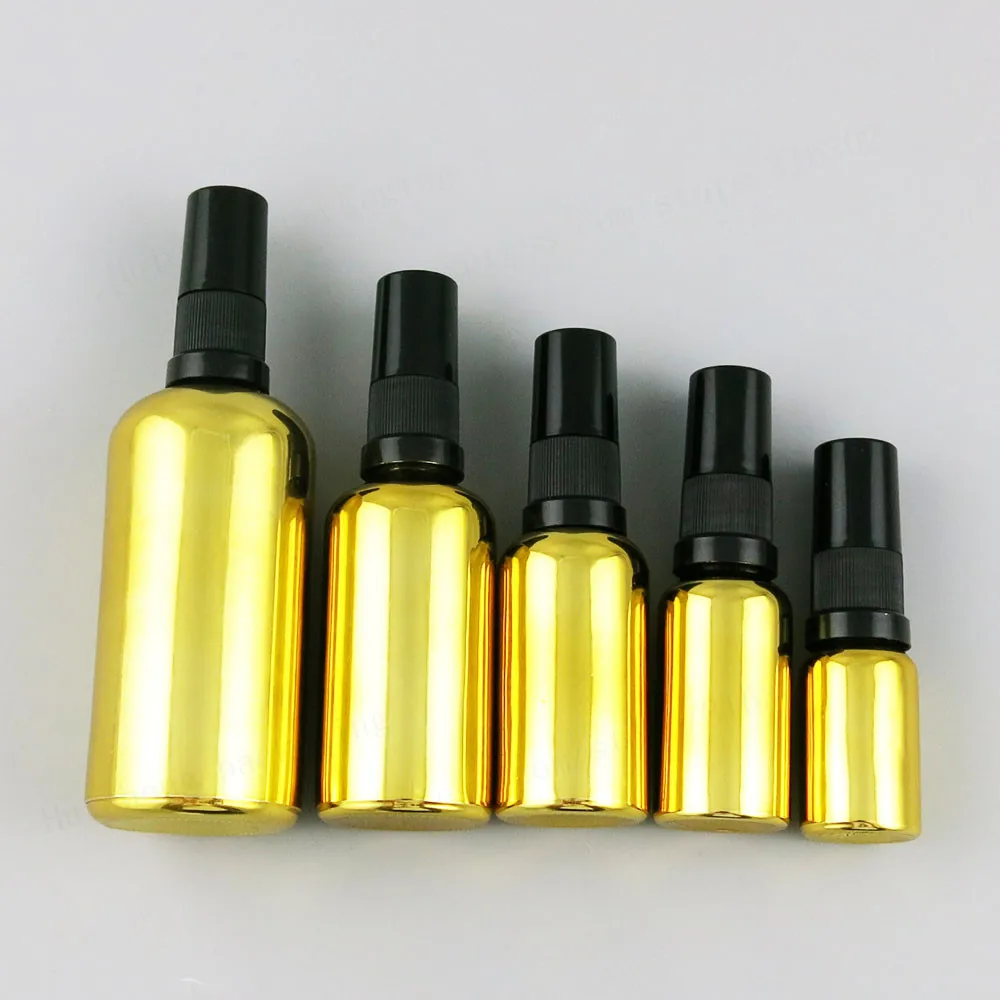 Refillable 100ml50ml 30ml 20ml 15ml 10ml 5ml Painting Gold Glass Essential Oil Bottle With Fine Mist Sprayer Container