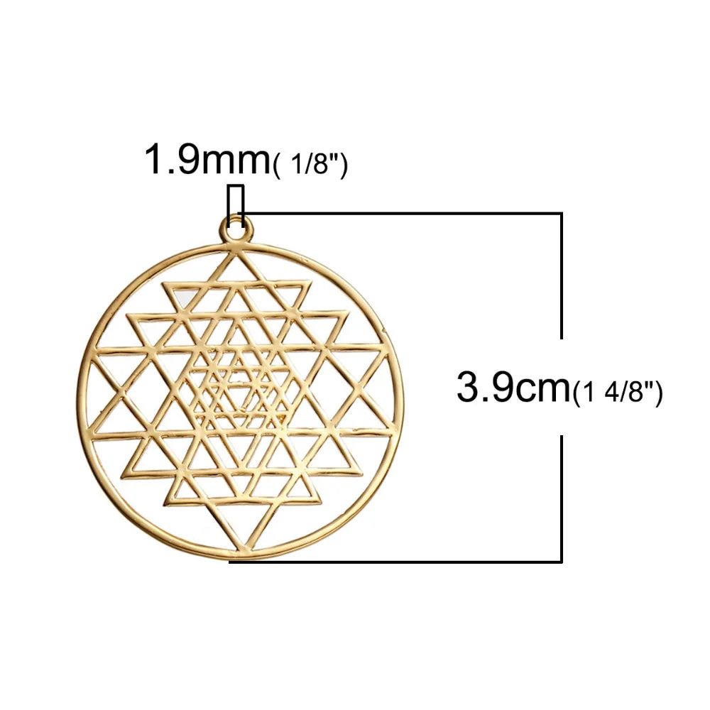 8Seasons Copper Sri Yantra Meditation Pendants Round Gold Color Hollow Charms DIY Making Necklace Earrings Women Jewelry,1-5PC