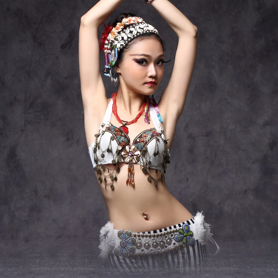 New 2018 Tribal Belly Dance Chain Bra Metallic Studs Push Up Bra B/C CUP Vintage Coins Bras Tribal Dance Tops