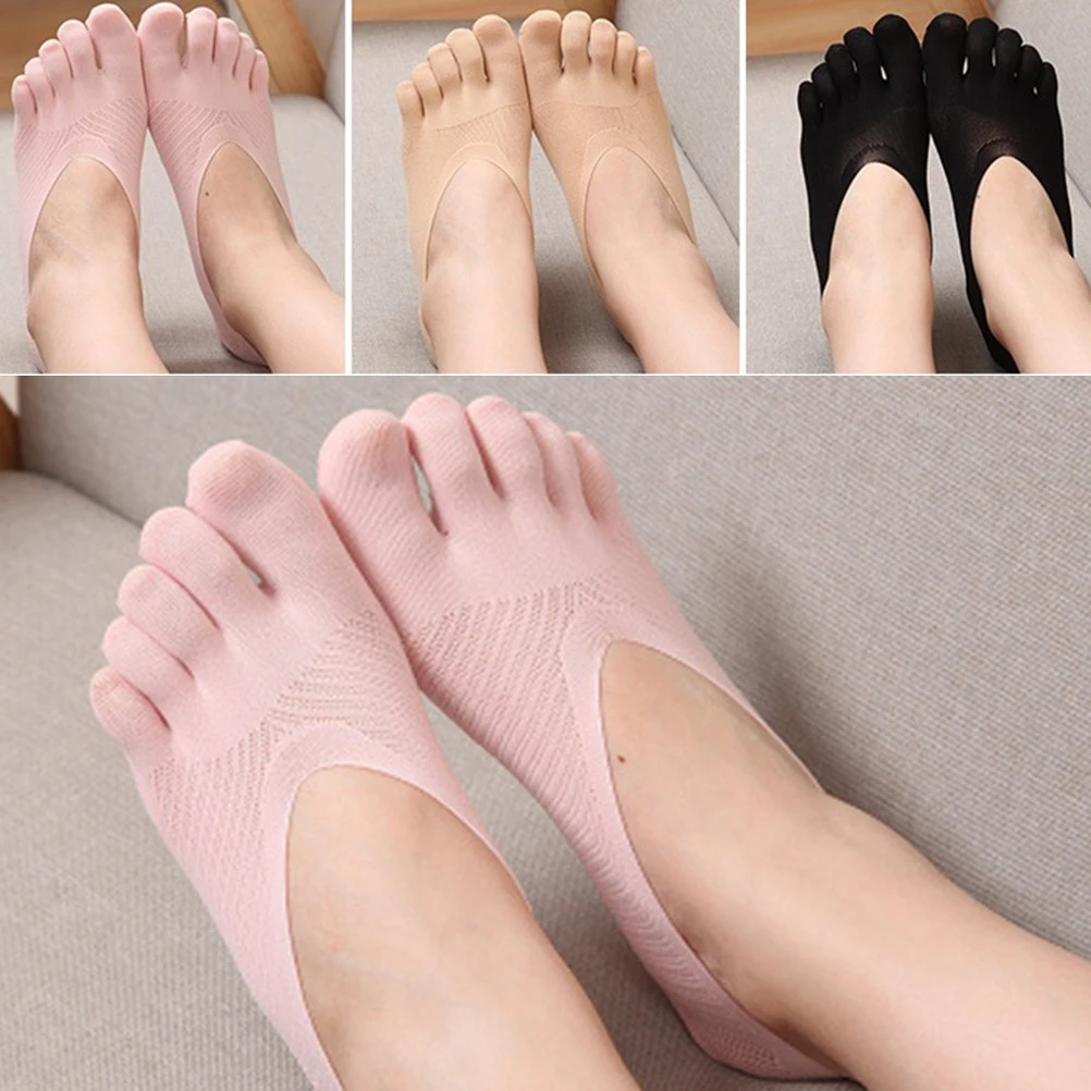 1 Pair Fashion Women Cotton Blend Lace Antiskid Invisible Low Cut Socks Five Toe Ankle Sock Summer Thin Invisibility Non Slip