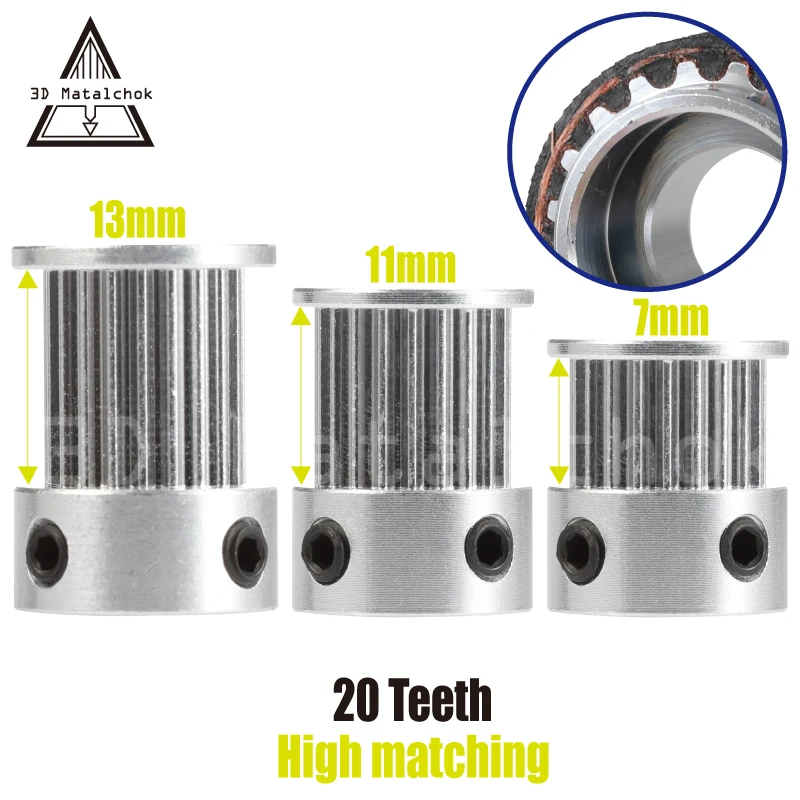 3D Printer parts GT2 20Teeth 20 Teeth Bore 5mm Timing Alumium Pulley Fit for GT2-6/9/10/12mm Open Timing Belt