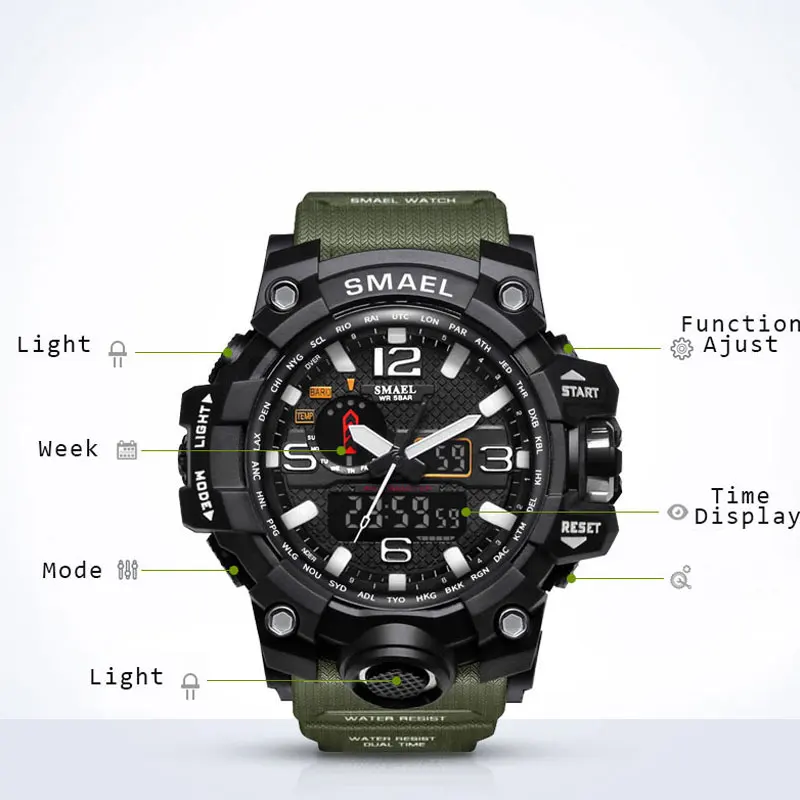 2018 SMAEL Sport Watches for Men Waterproof Digital Watch LED Men\'s Wristwatch Clock Man 1545 montre homme Big Military Outdoor