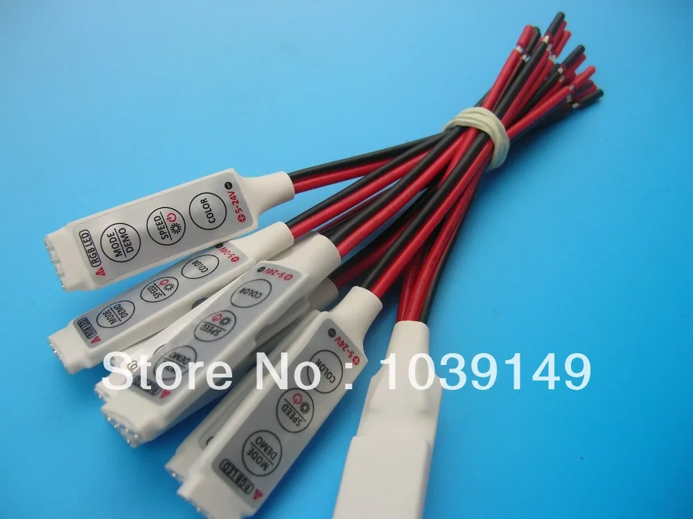 Mini controlador LED RGB R101 de 3 teclas; Mini controlador LED RGB para tiras LED 5050 RGB; 3x4A; 144W @ 12V, 288W @ 24V; DC5 ~ 24V; Compatible con Rohs