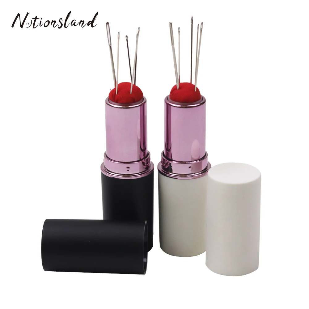 

DIY Lipstick Shaped Needles Pin Cushion with 5pcs Sewing Needles Rotatable Needle Holder Pincushion Sewing Tool Accessories