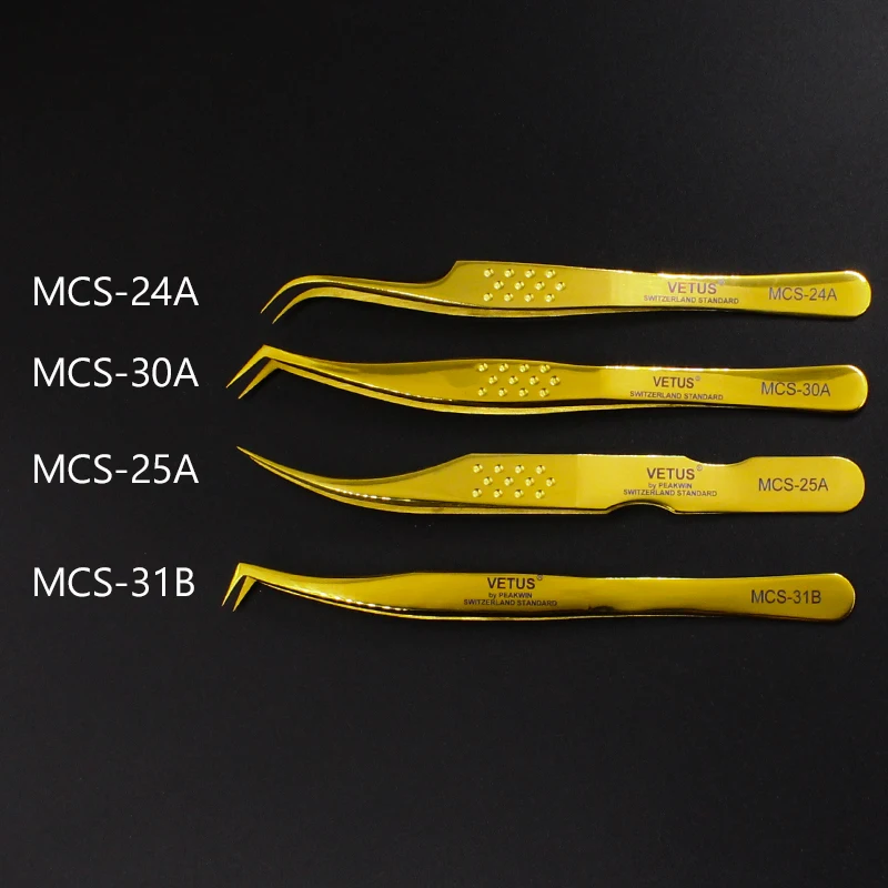 Vetus MCS Series Golden color Premium Beauty Makeup Tweezers for Build 3D 6D Eyelash Ultra Fine High Precision stainless steel