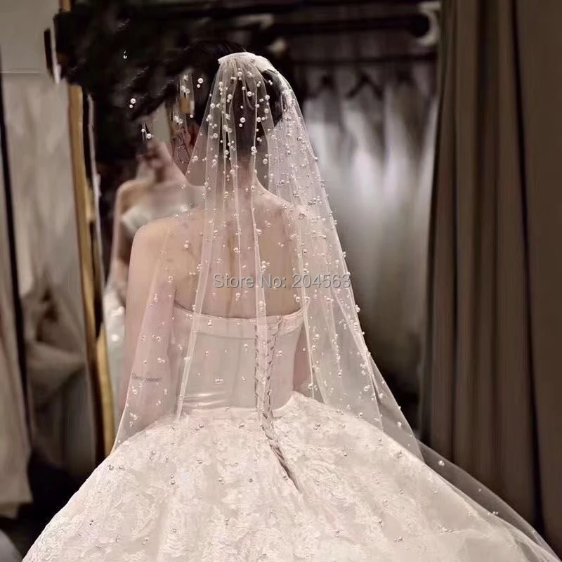 Unique Design Wedding Veil with Pearls Bridal Veils for Bride with Comb Wedding Accessories