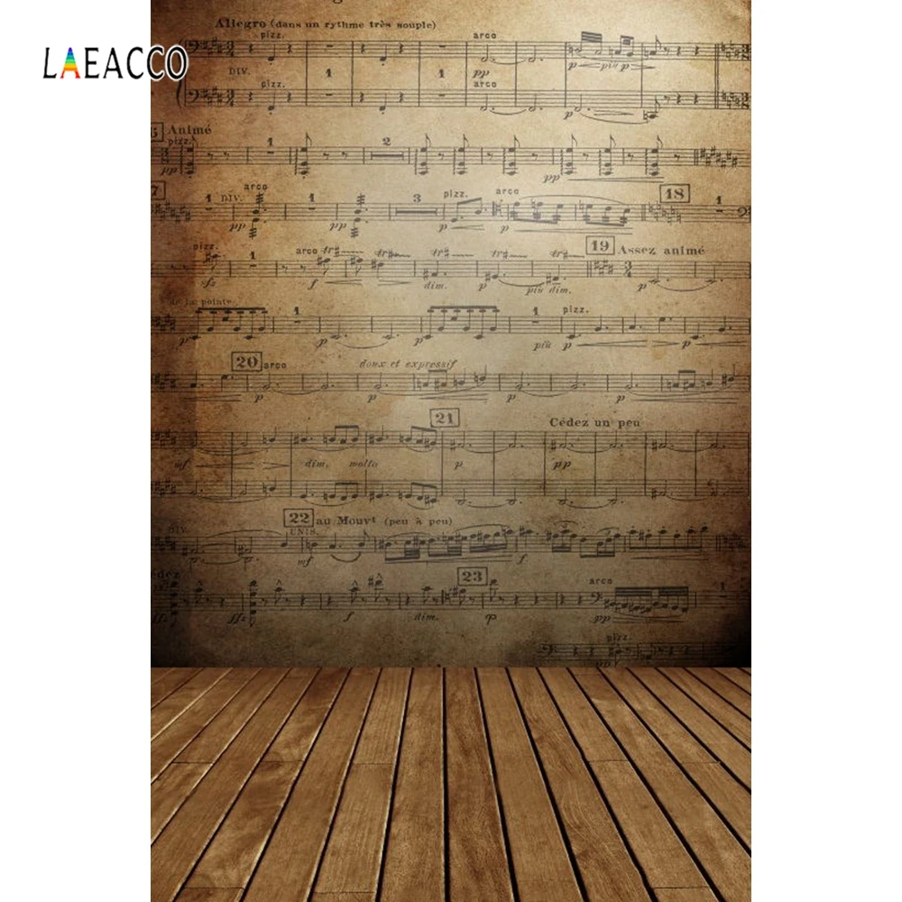 Laeacco Old Music Score Wall Wooden Planks Floor Photography Backgrounds Vinyl Custom Photographic Backdrops For Photo Studio