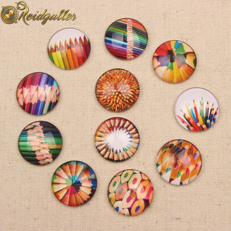 reidgaller Mixed Round Pencil Photo Glass Cabochon 10mm 12mm 14mm 18mm 20mm 25mm diy handmade flatback jewelry pendant cameo