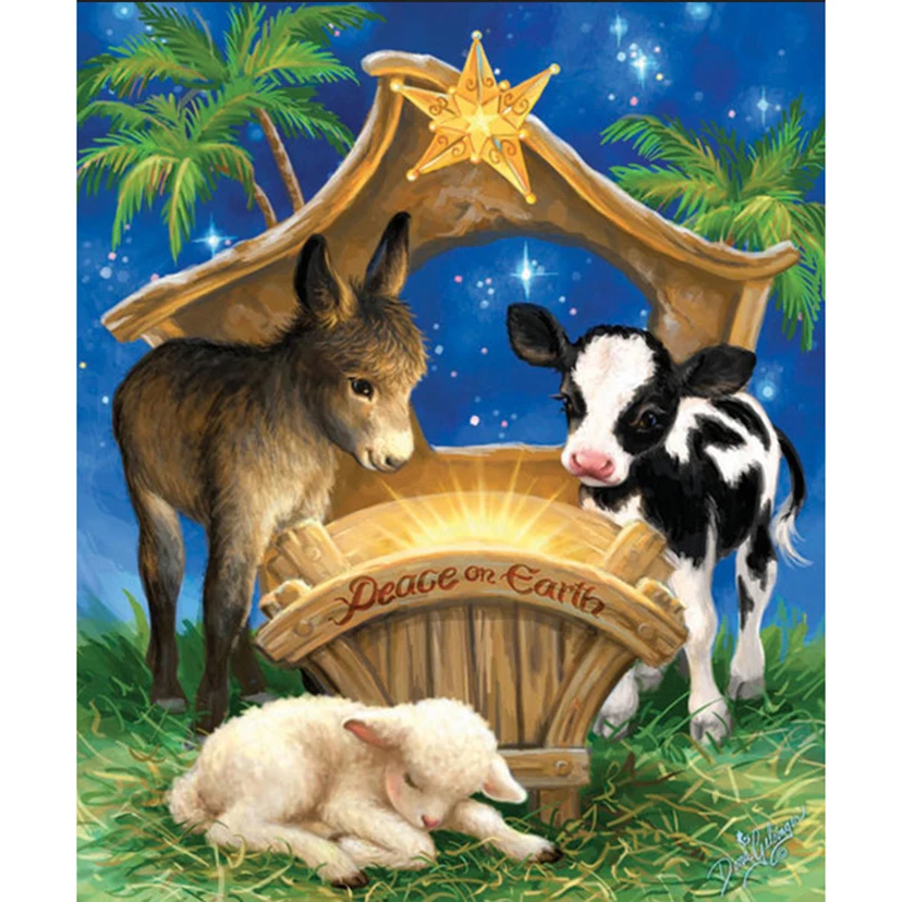 

DIY diamond painting cross stitch Peace on earth animal cow pattern circular rhinestones pictures home decoration WG934