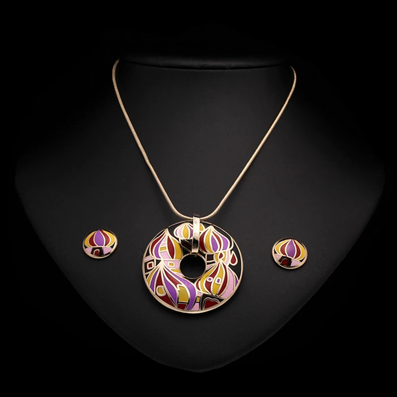 Newest Fashion Vintage Jewelry Sets Bohemian Necklace Earrings Set Enamel Necklace Earrings