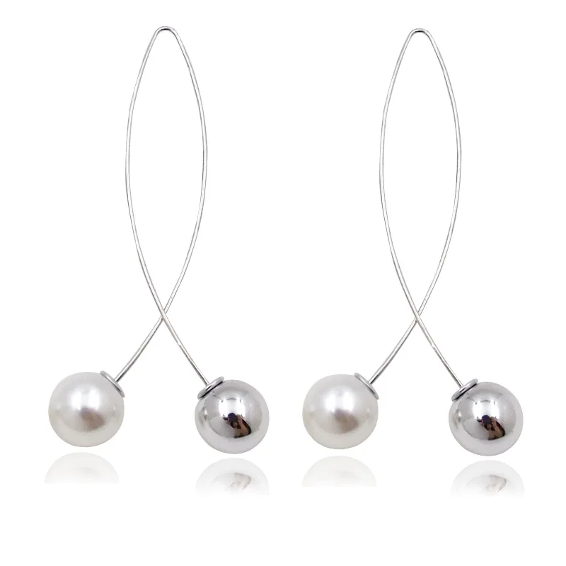 New Cross Imitation Pearl Earrings Long Simple Fashion Ear Women Wedding Jewelry Boucles D\'oreilles Pour Les Femmes