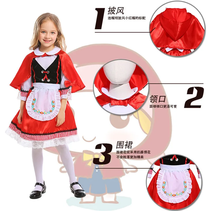 S-XL Meisjes Kleine Rode Kap Cosplay Kinderen Halloween Anime Kostuum Carnaval Purim Toneelspel Maskerade Feestjurk