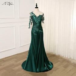 Jiayigong Wedding Mother of the Bride Dresses Long Sleeves Mermaid Satin Pleats Groom Godmother Dresses vestido de madrinha