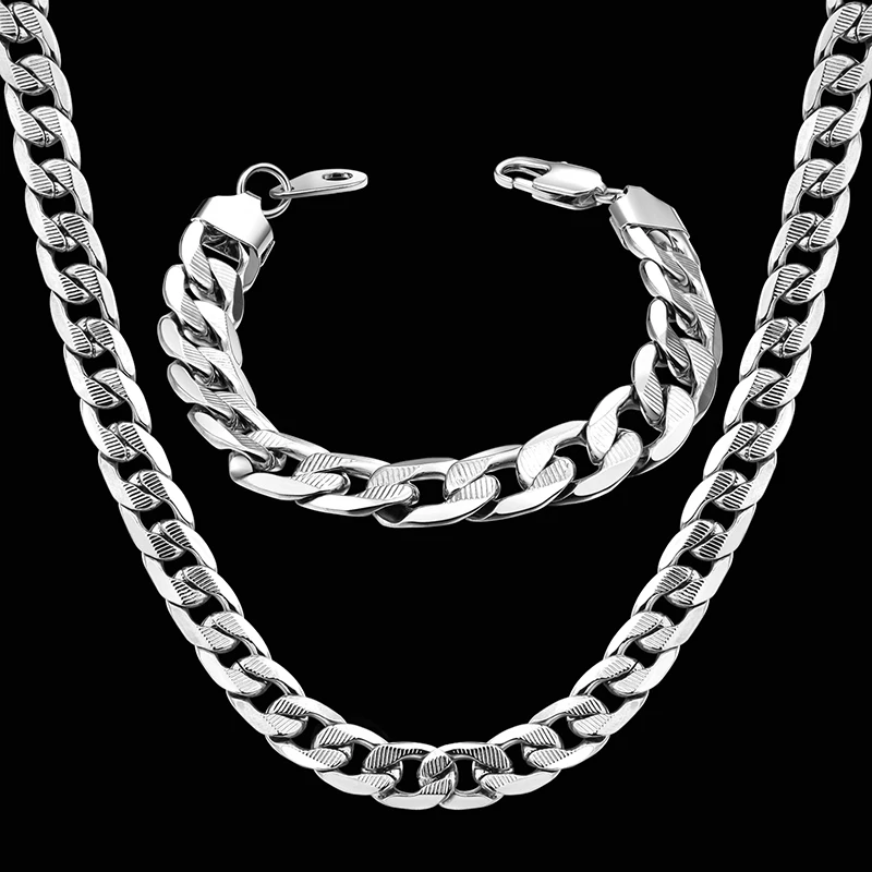 Men Women\'s Dubai Jewelry Sets Gold Color Stainless Steel Necklace Bracelet Set Hiphop Curb Cuban Thick Chain Wholesale Jewelry