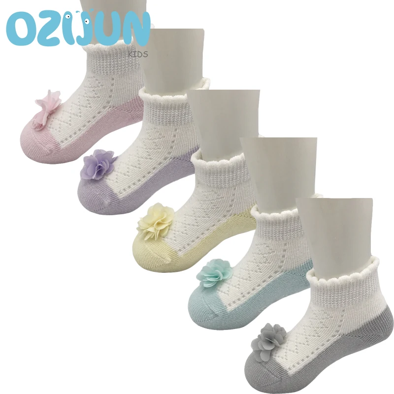 

5 Pairs A Lot New Spring Summer Baby Girls Flower Cotton Mesh Short Socks Newborn Anti-slip Loose Top 5 Colors Socks Set 12M